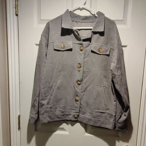 Gray Corduroy Jacket with Turtle Design Buttons.
